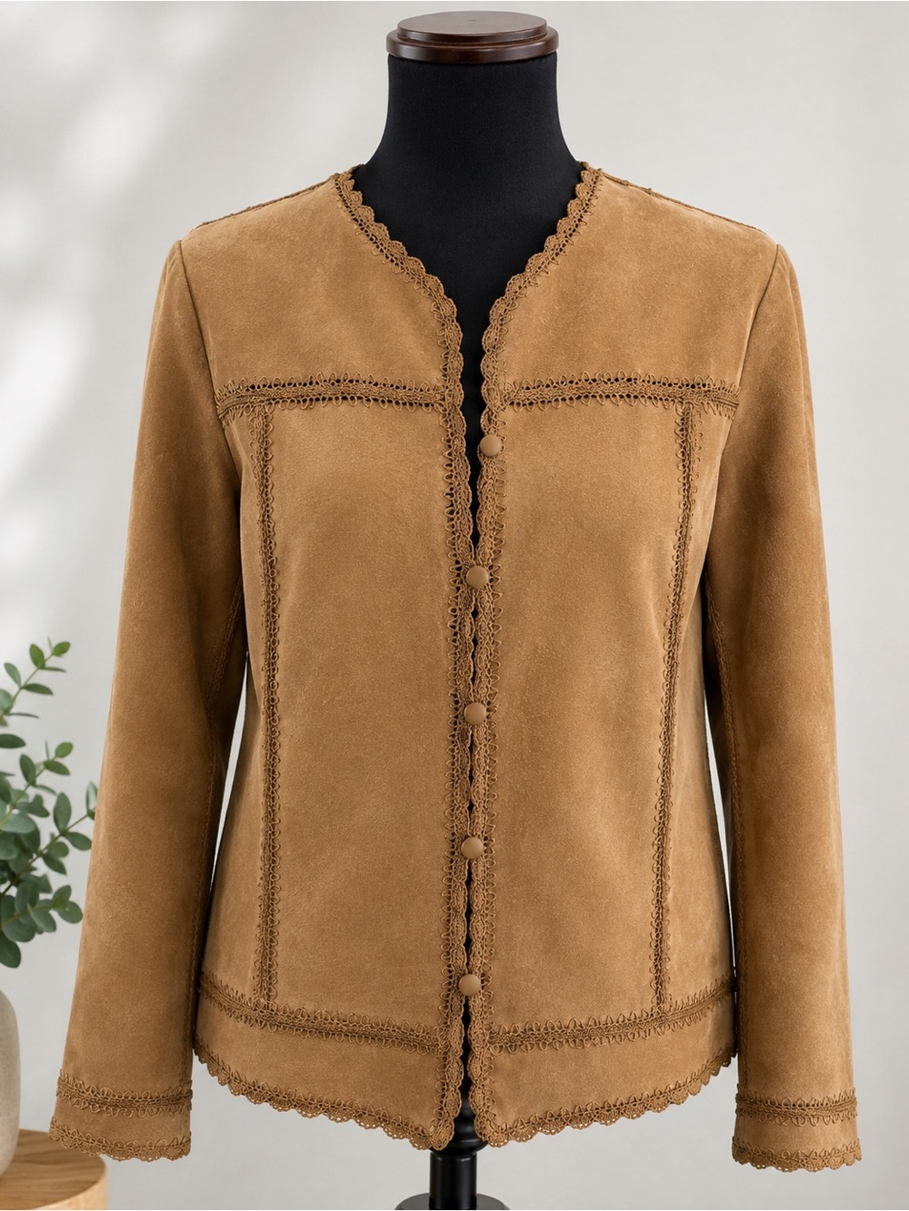 Coldwater Creek Camel Suede Button-Front Jacket
